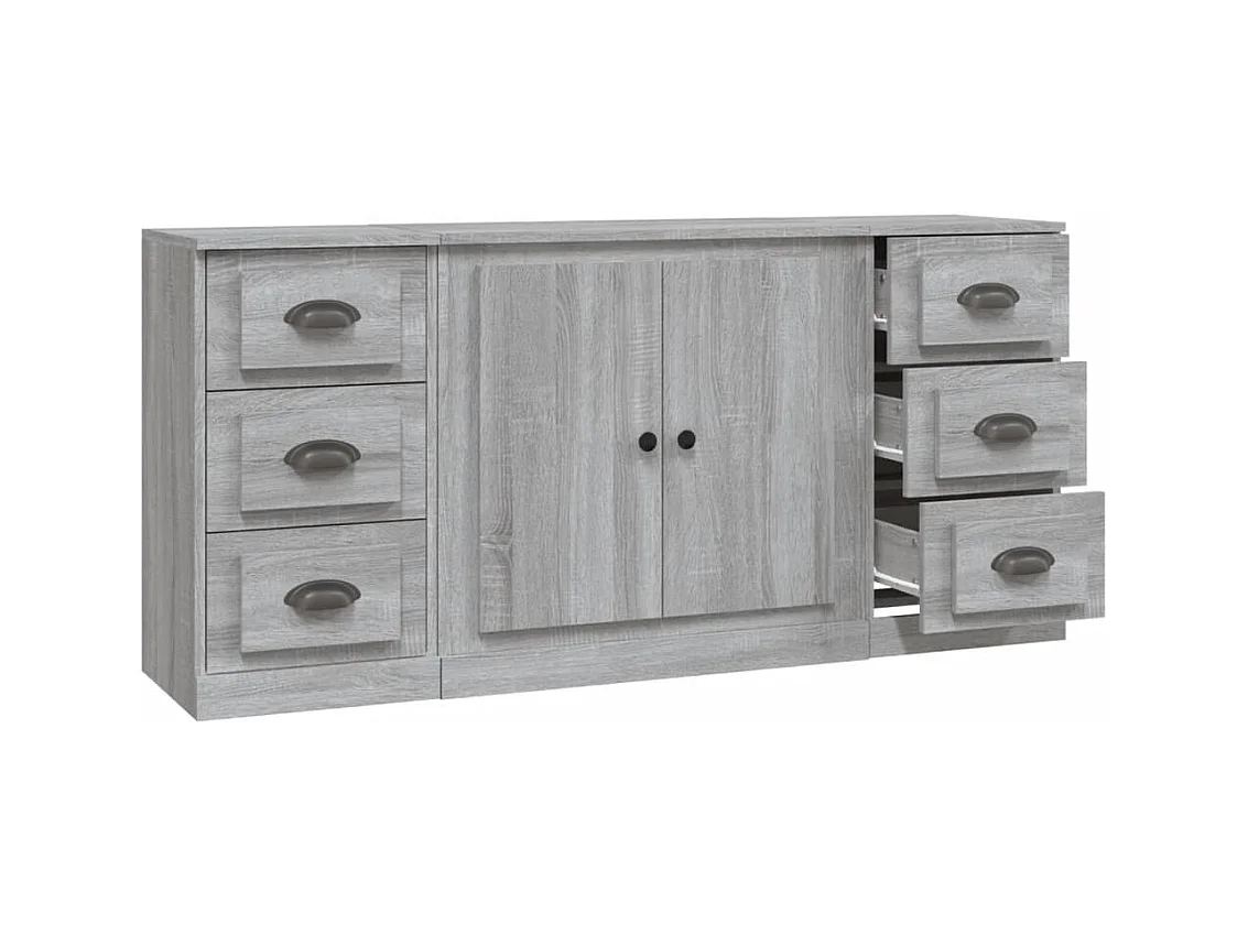 Buffets 3 pcs Sonoma gris Bois d'ingénierie