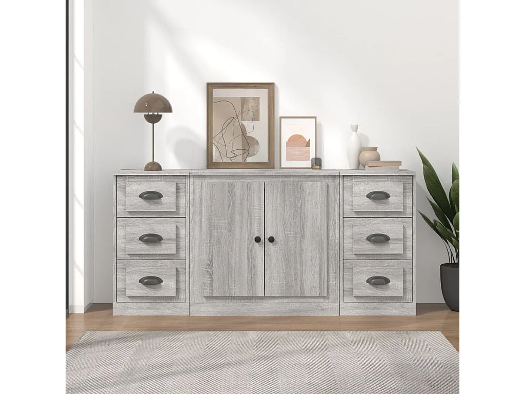 Buffets 3 pcs Sonoma gris Bois d'ingénierie