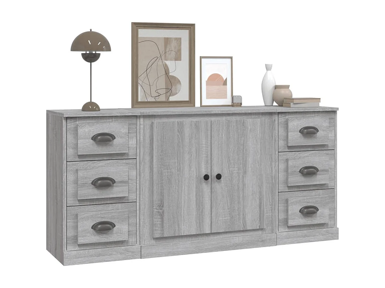 Buffets 3 pcs Sonoma gris Bois d'ingénierie