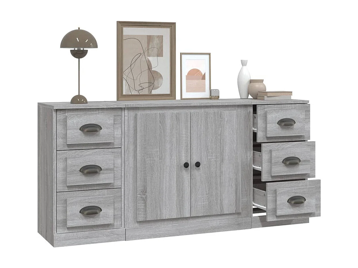Buffets 3 pcs Sonoma gris Bois d'ingénierie