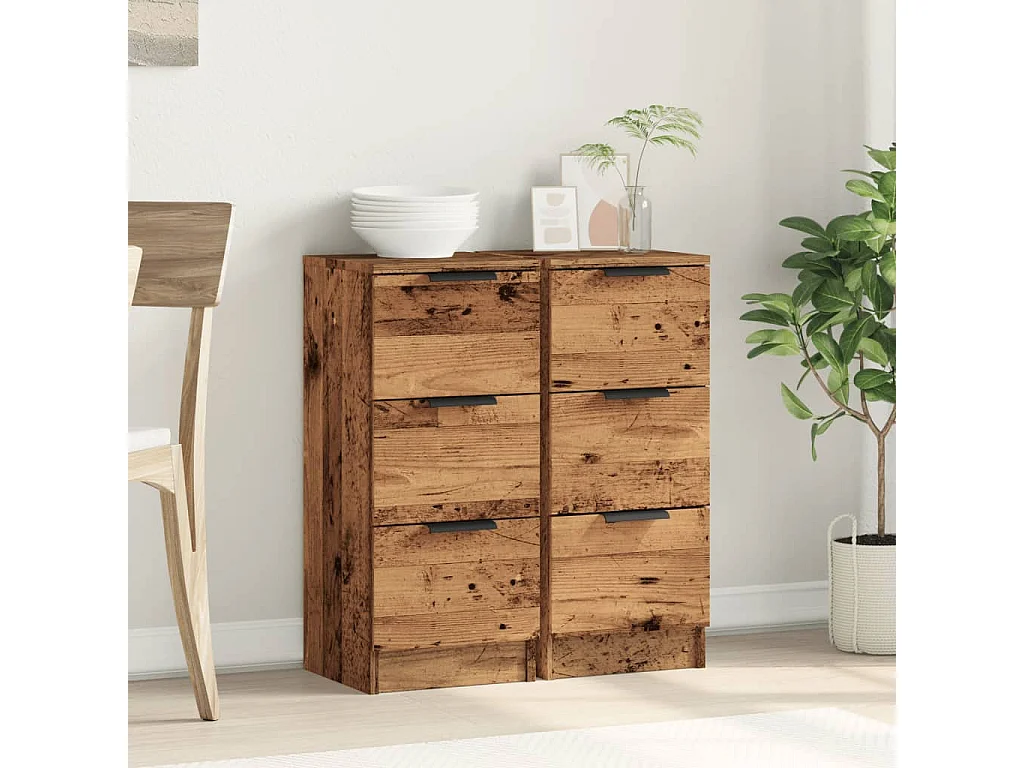 Buffets 2 pcs vieux bois 30x30x70 cm bois d'ingénierie