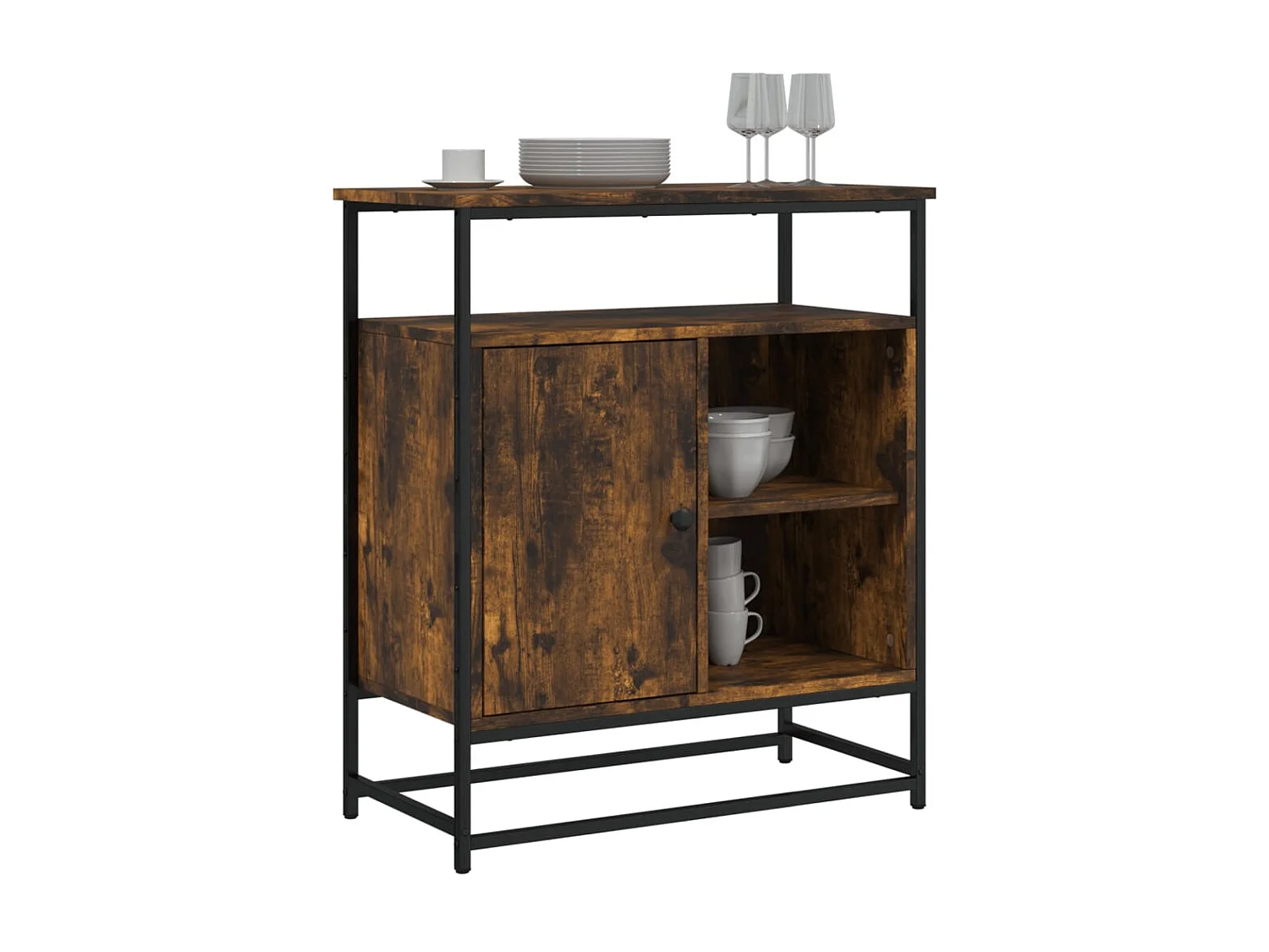 Aparador de roble ahumado 69x35x80 cm madera de ingeniería