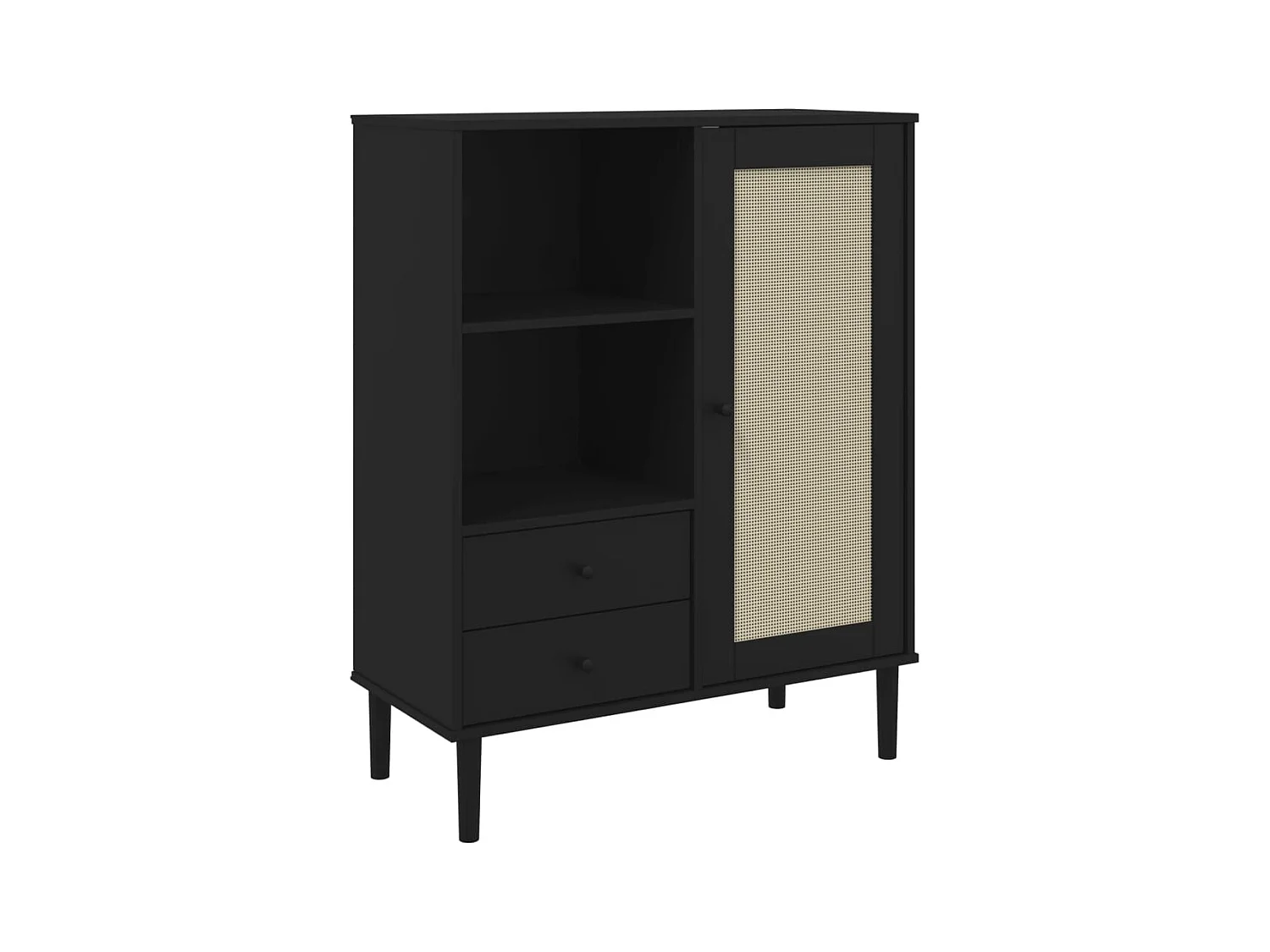 Buffet SENJA aspect rotin noir 90x40x112cm bois massif de pin