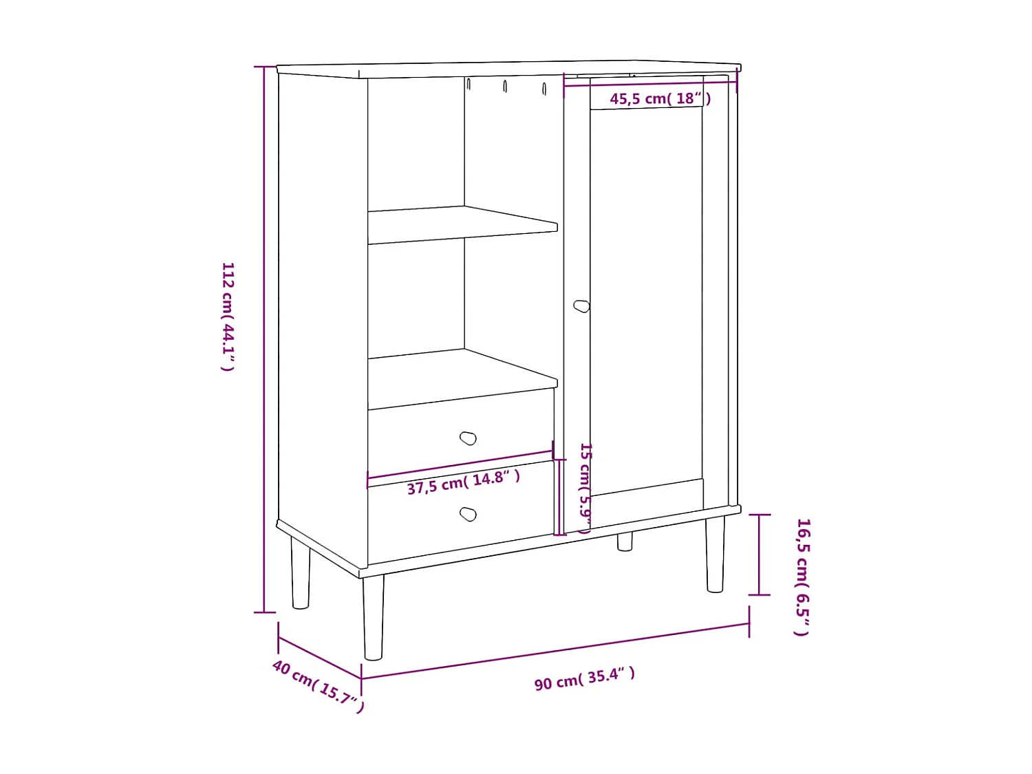 Buffet SENJA aspect rotin noir 90x40x112cm bois massif de pin