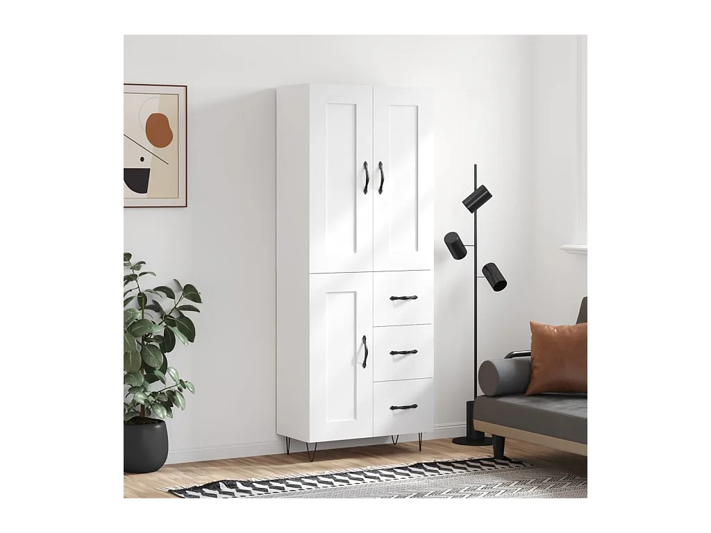 Buffet haut Blanc 69,5x34x180 cm Bois d'ingénierie