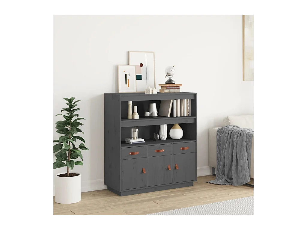 Buffet haut Gris 100x40x108,5 cm Bois massif de pin