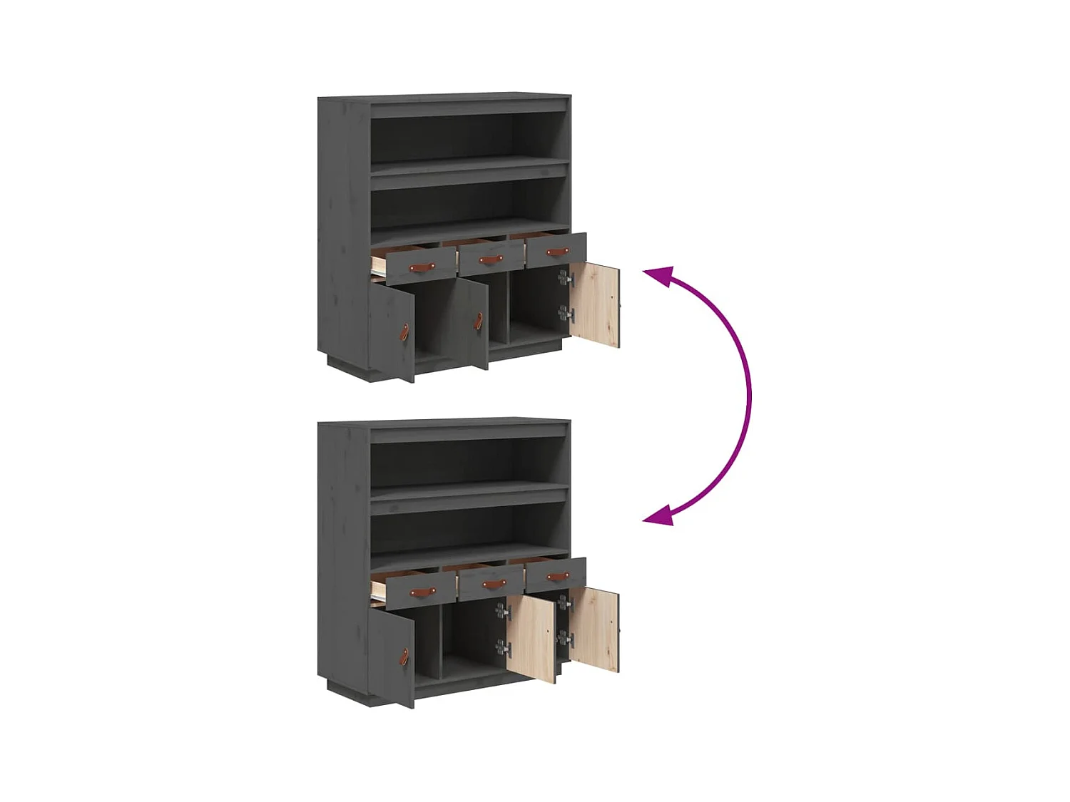 Hoog dressoir Grijs 100x40x108,5 cm Massief grenenhout