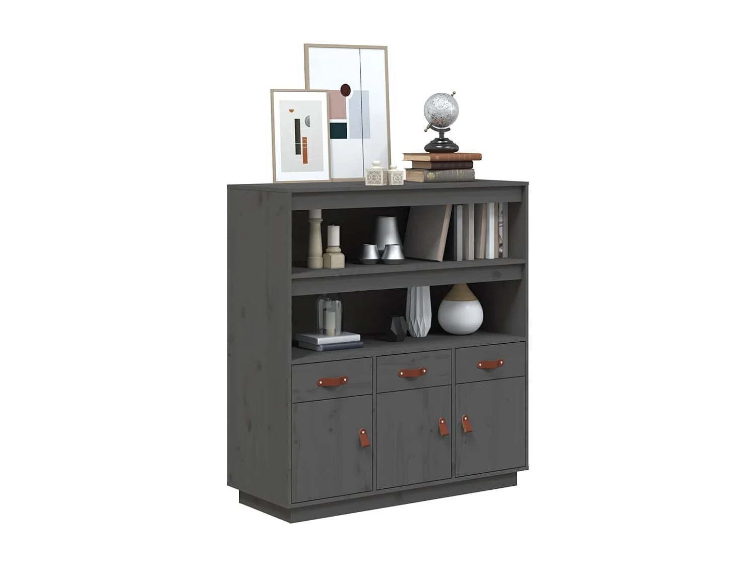 Buffet haut Gris 100x40x108,5 cm Bois massif de pin