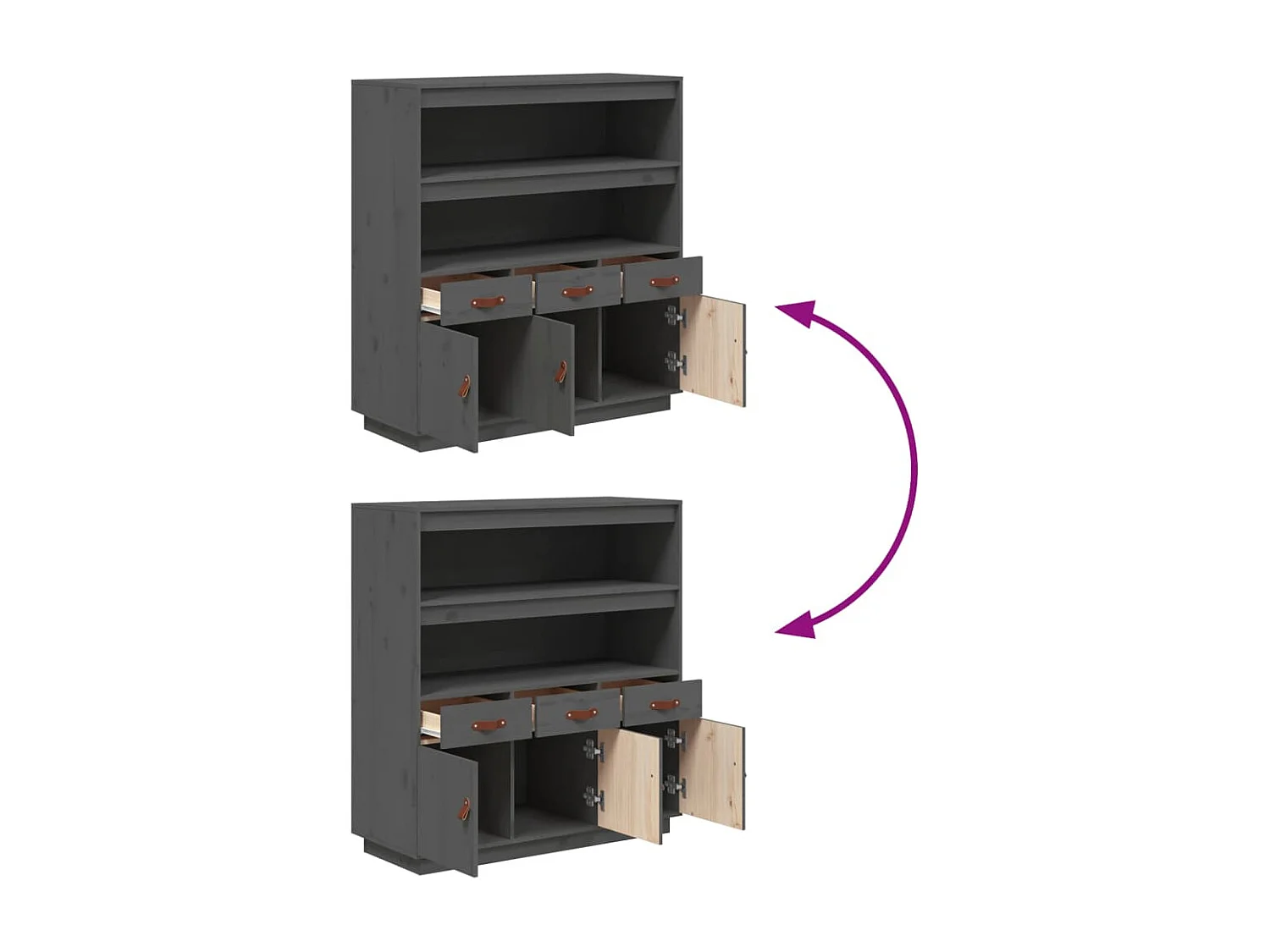 Buffet haut Gris 100x40x108,5 cm Bois massif de pin