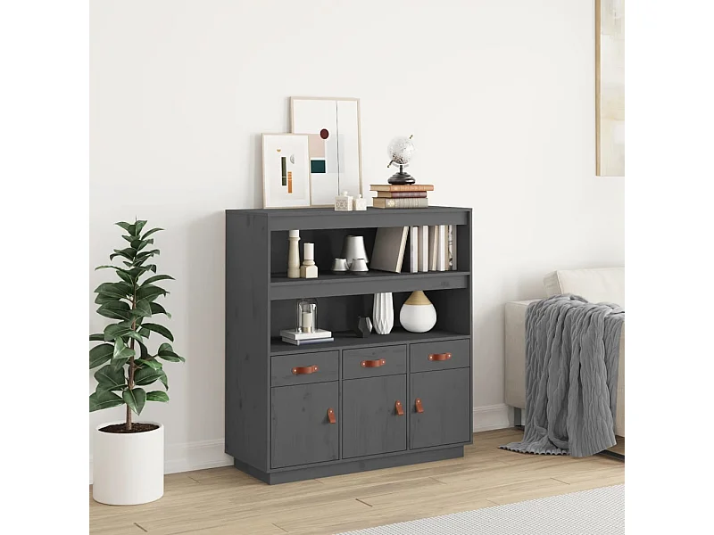 Buffet haut Gris 100x40x108,5 cm Bois massif de pin