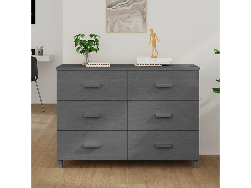 Buffet HAMAR Gris foncé 113x40x80 cm Bois massif de pin