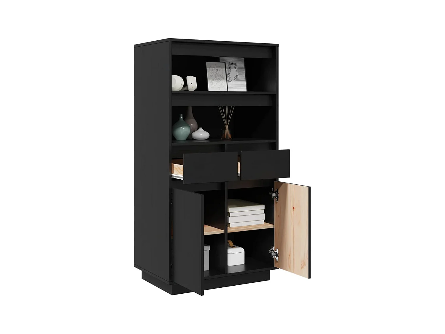 Buffet haut Noir 60x40x116,5 cm Bois massif de pin