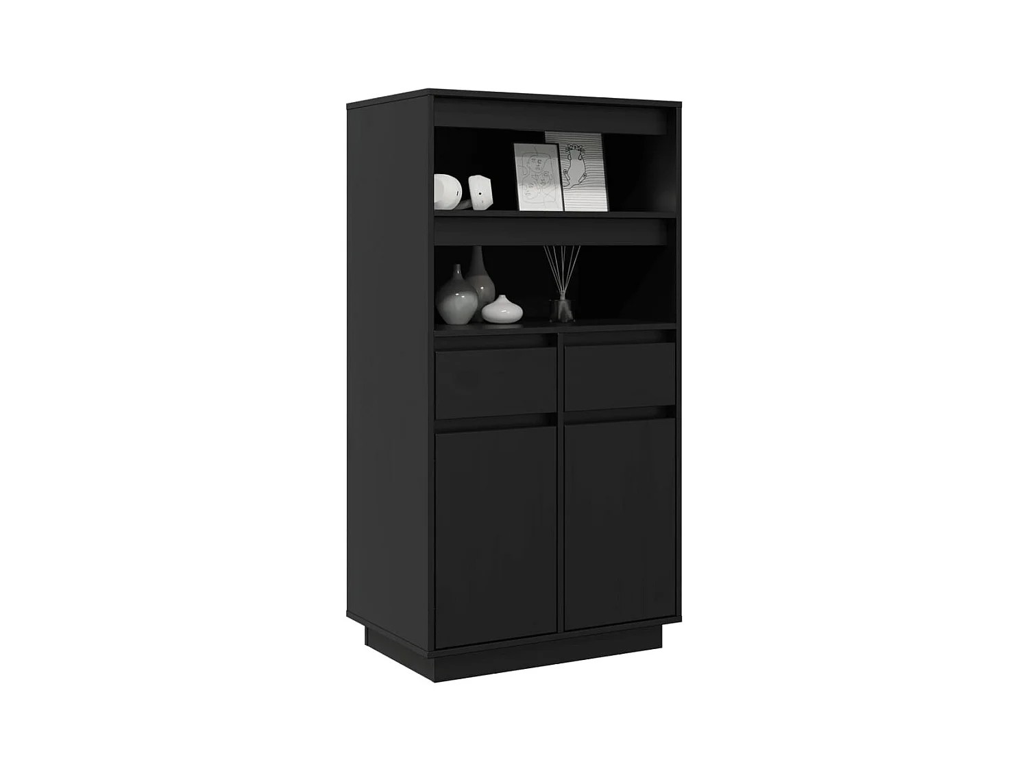 Hoog dressoir Zwart 60x40x116,5 cm Massief grenenhout