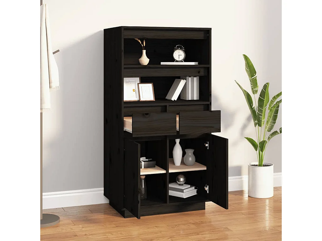 Buffet haut Noir 60x40x116,5 cm Bois massif de pin