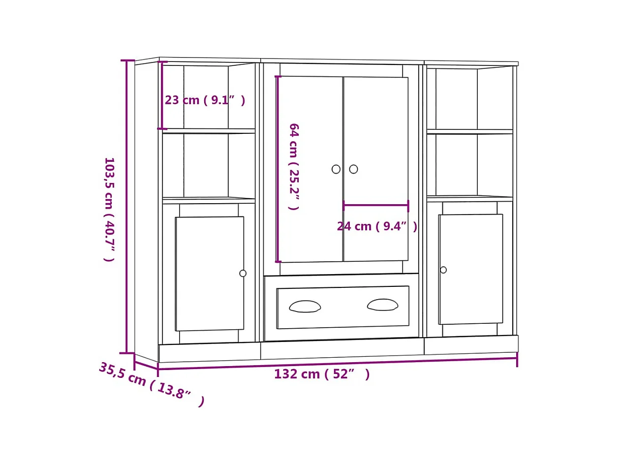Buffets 3 pcs sonoma gris bois d'ingénierie