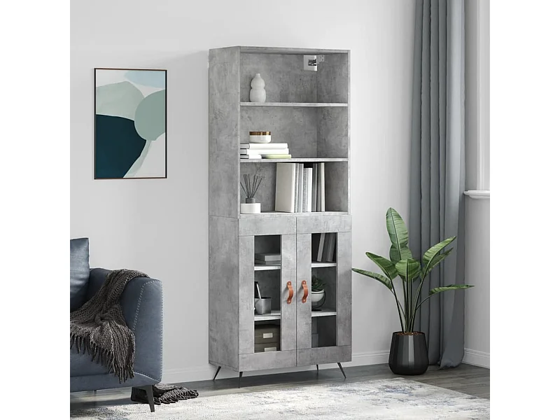 Credenza alta Grigio cemento 69,5x34x180 cm Legno ingegnerizzato