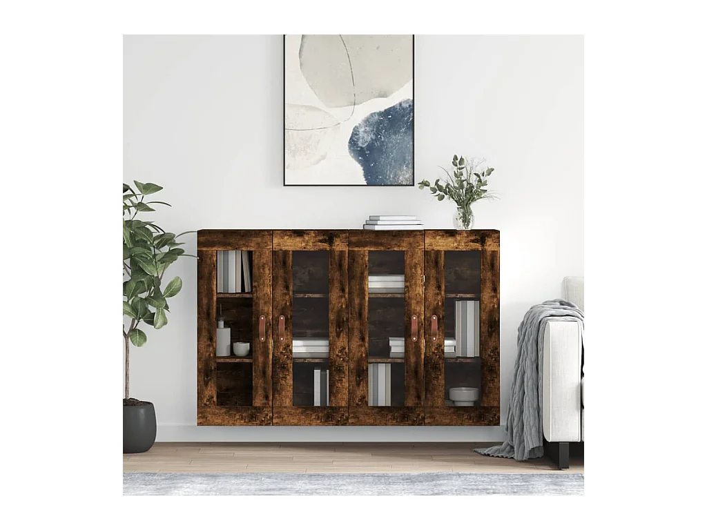 Armoires murales 2 pcs chêne fumé bois d'ingénierie