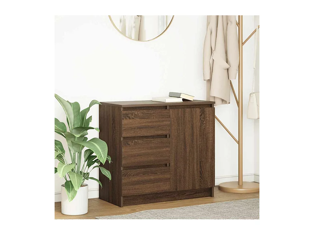Buffet avec tiroir chêne brun 71x35x65 cm bois d'ingénierie