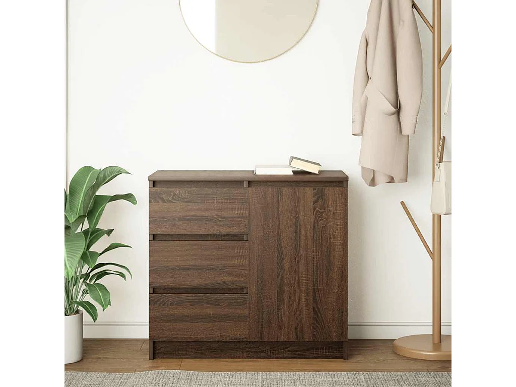 Buffet avec tiroir chêne brun 71x35x65 cm bois d'ingénierie