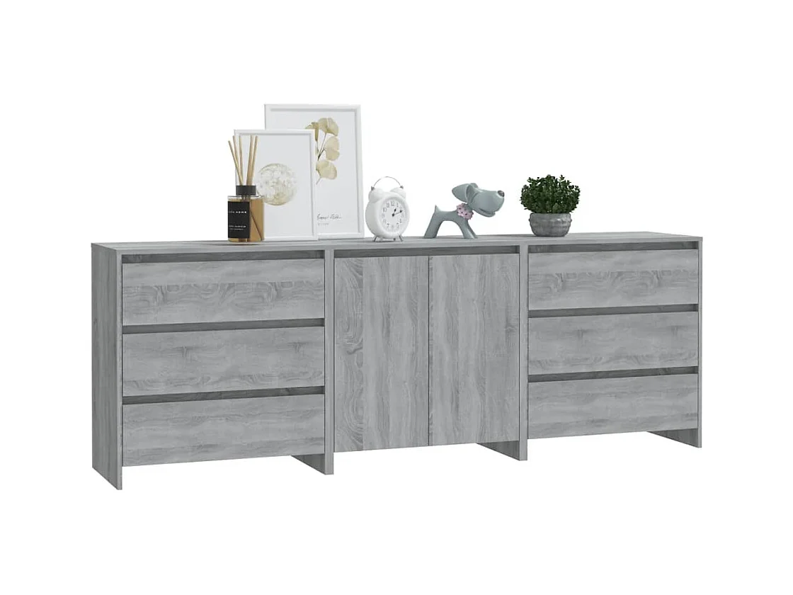 Aparador de 3 piezas en gris Sonoma de madera de ingeniería