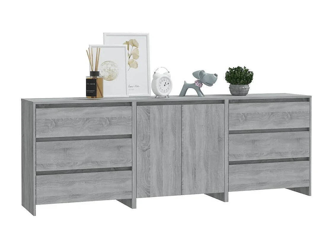 Buffets 3 pcs Sonoma gris Bois d'ingénierie