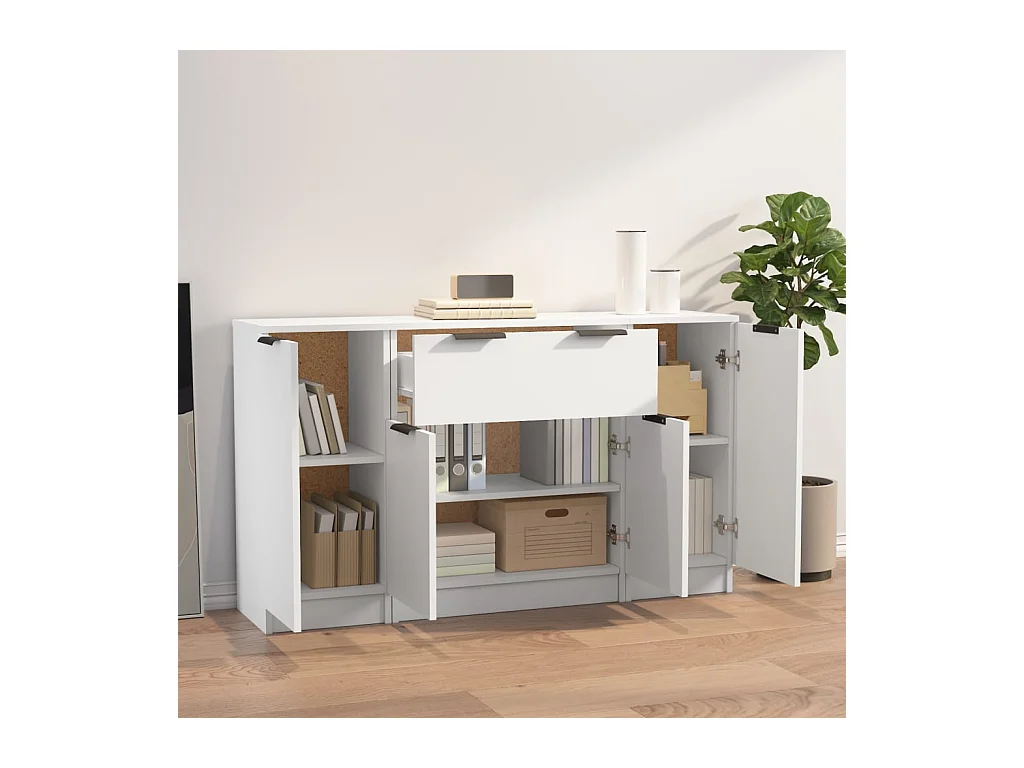 Buffets 3 pcs Blanc Bois d'ingénierie
