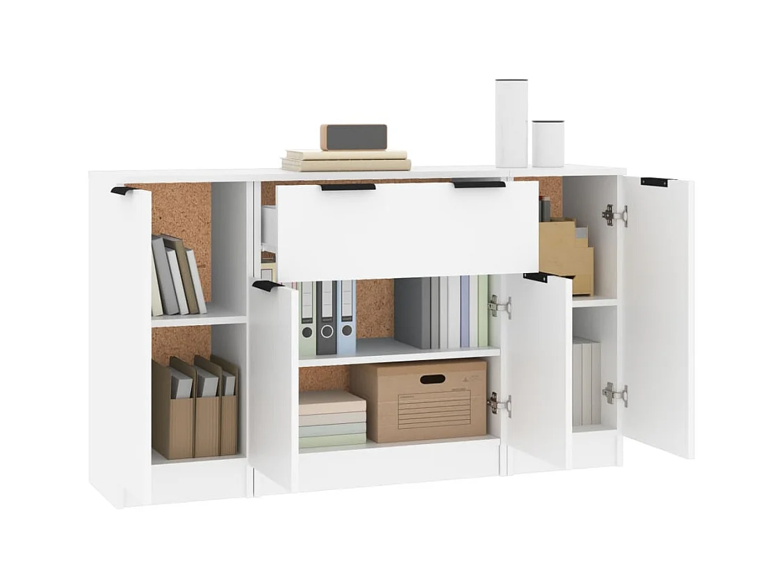 Buffets 3 pcs Blanc Bois d'ingénierie