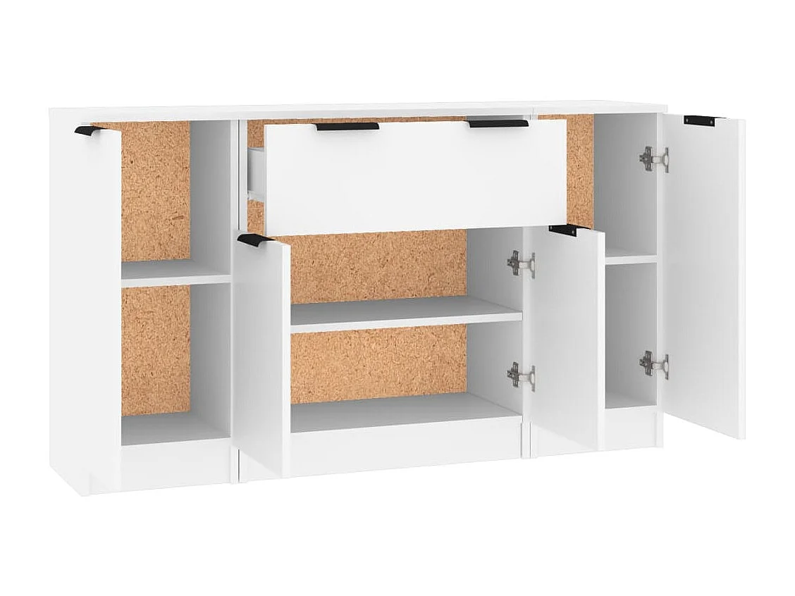 Juego de aparador de 3 piezas, madera de ingeniería blanca