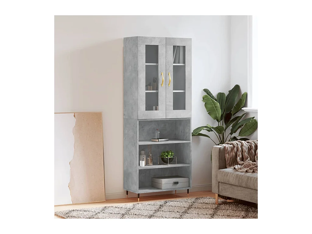 Buffet haut Gris béton 69,5x34x180 cm Bois d'ingénierie