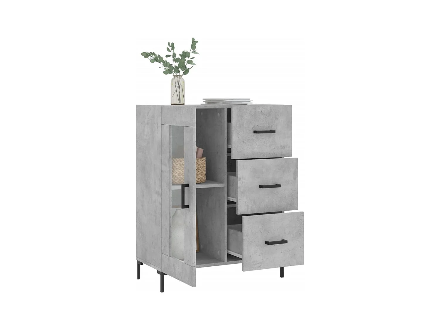 Buffet gris béton 69,5x34x90 cm bois d'ingénierie