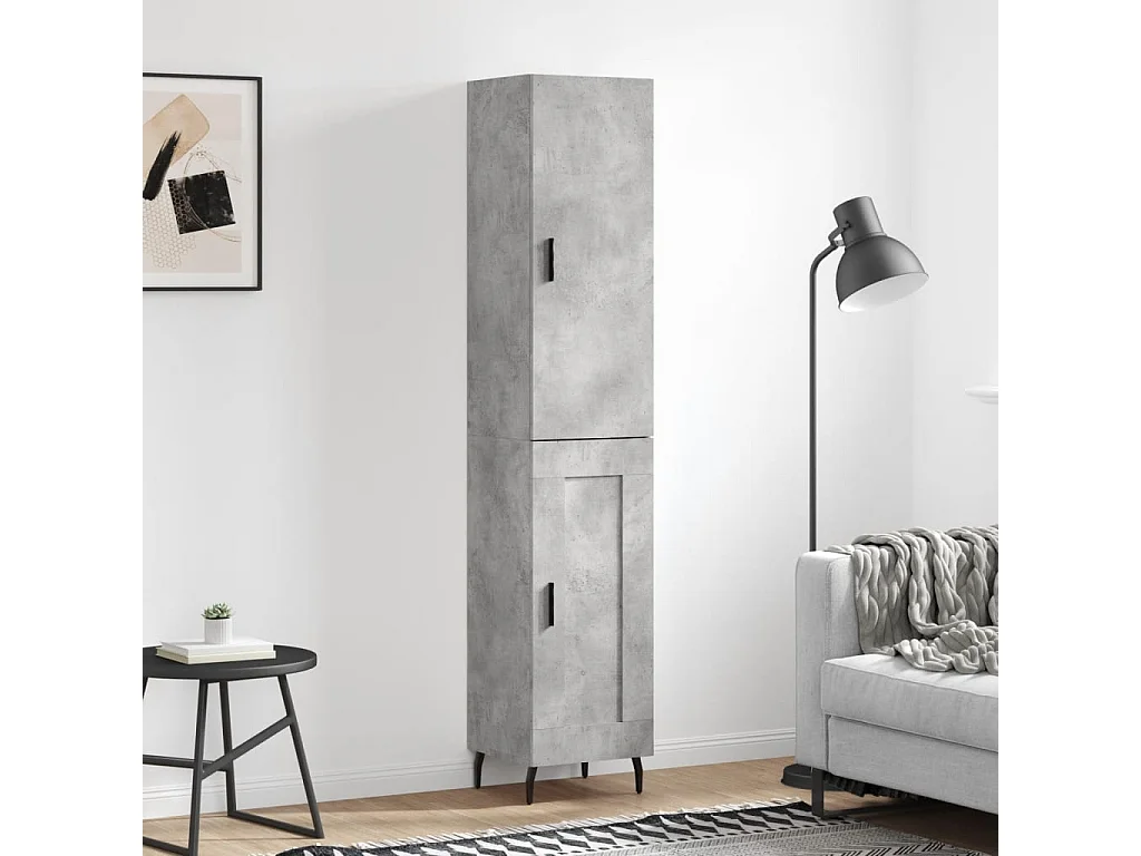 Buffet haut Gris béton 34,5x34x180 cm Bois d'ingénierie