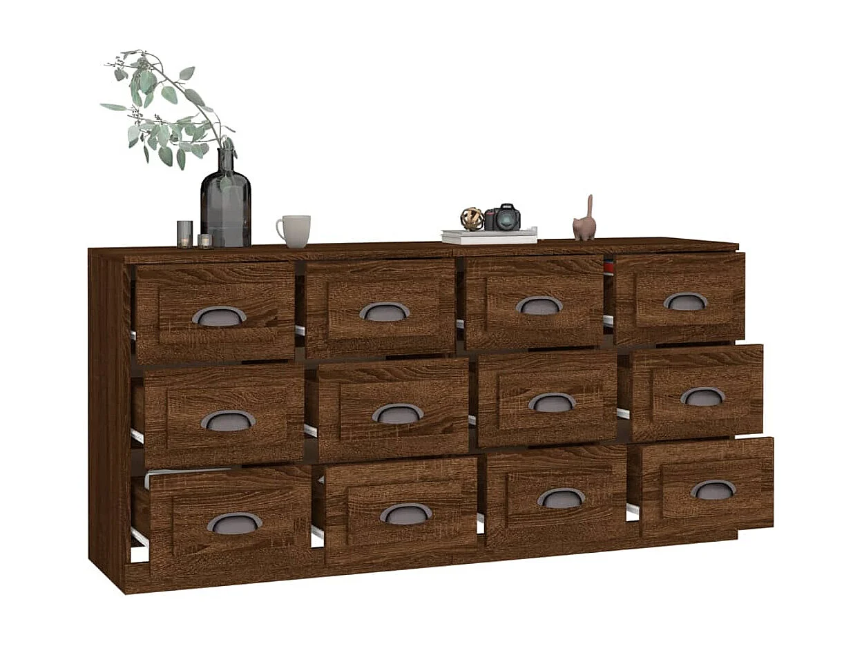 Buffets 2 pcs chêne marron bois d'ingénierie