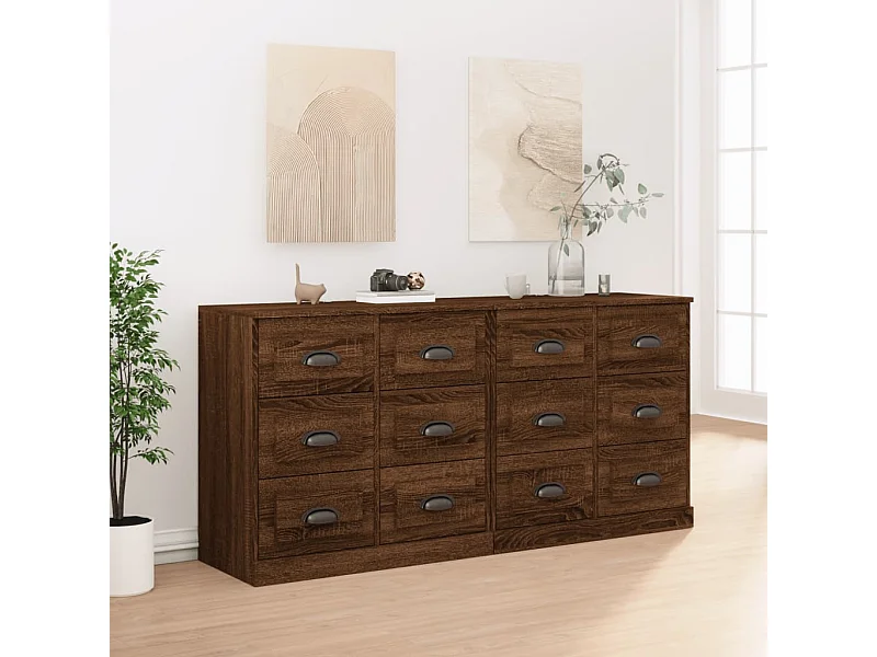 Buffets 2 pcs chêne marron bois d'ingénierie