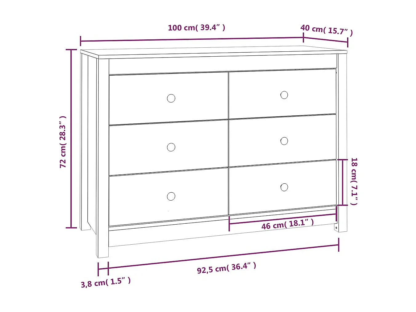 Armoire latérale Marron Miel 100x40x72 cm Bois de pin massif