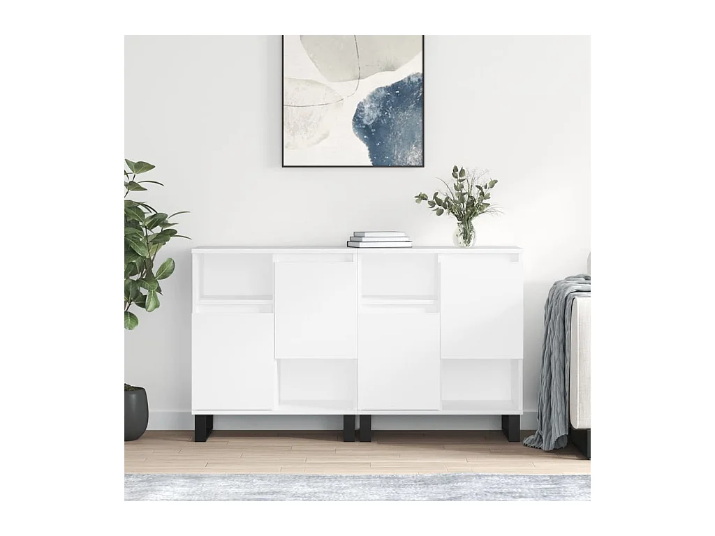 Buffets 2 pcs blanc bois d'ingénierie