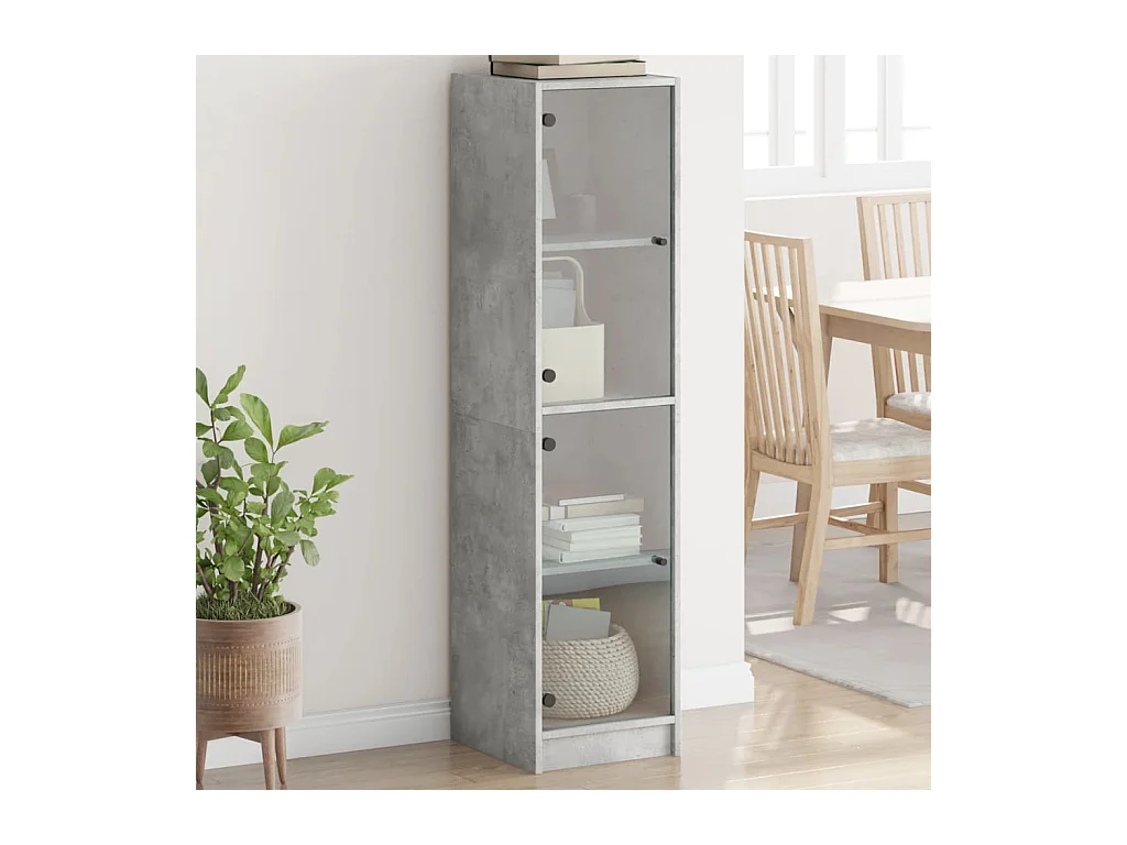 Buffet avec portes en verre gris béton 35x37x142 cm