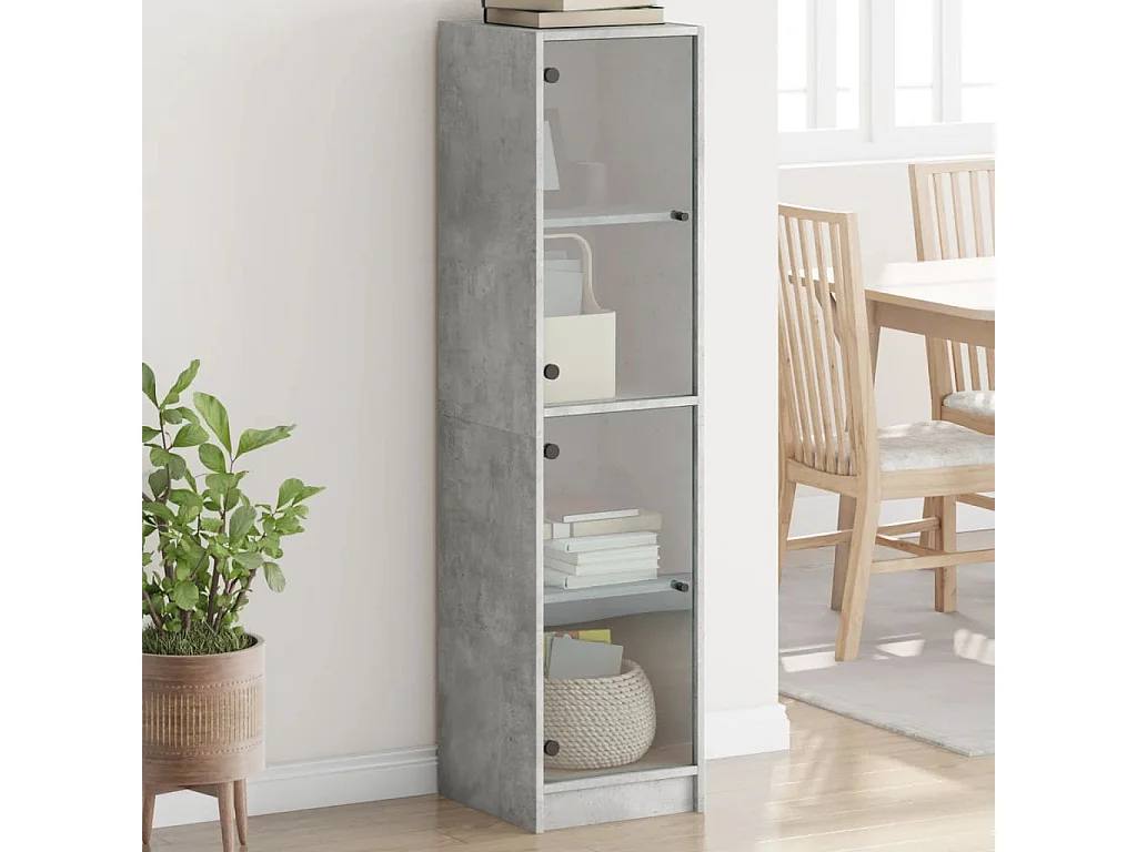 Buffet avec portes en verre gris béton 35x37x142 cm