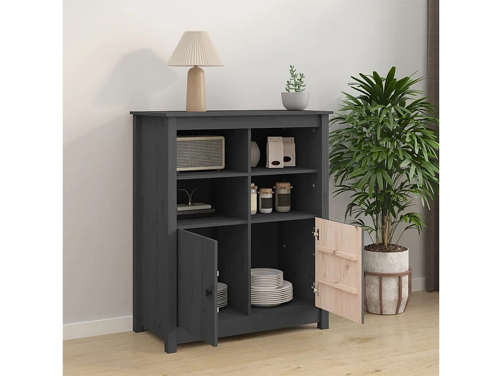 Credenza grigia 83x41,5x100 cm in legno massello di pino