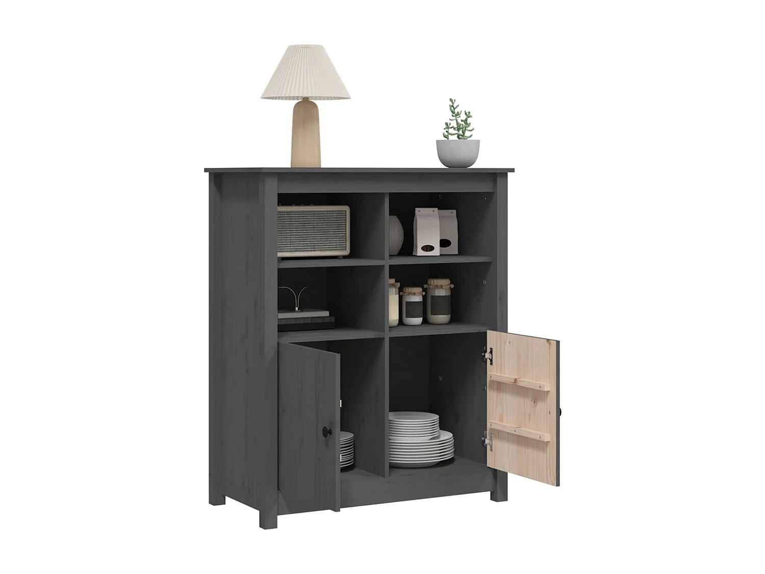 Credenza grigia 83x41,5x100 cm in legno massello di pino