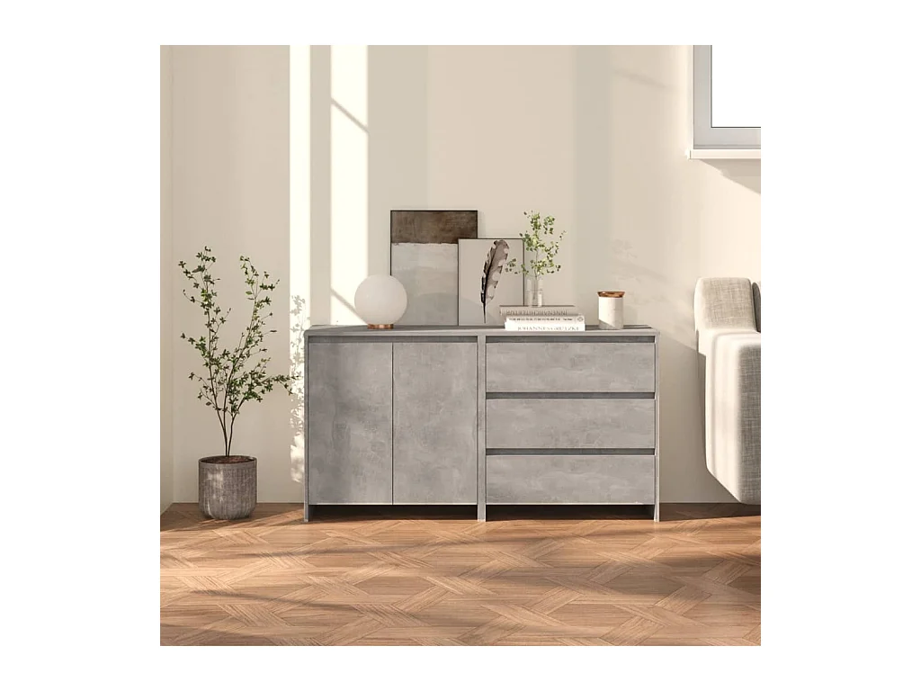 Buffets 2 pcs Gris béton Bois d'ingénierie