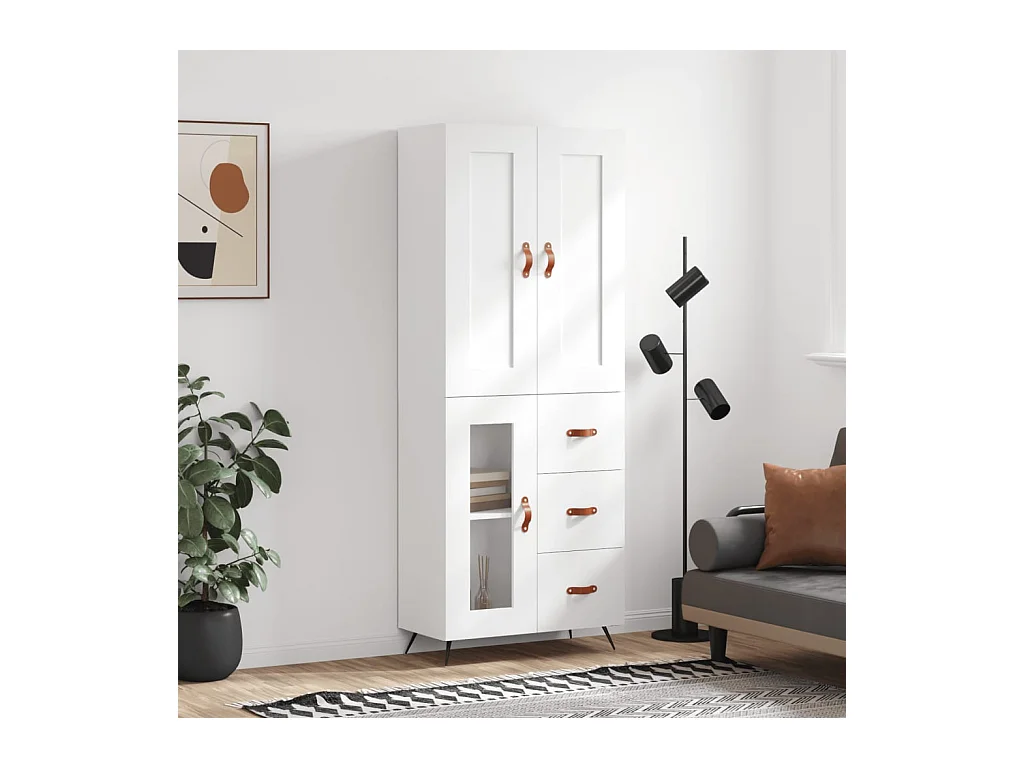 Credenza alta bianca 69,5x34x180 cm Legno ingegnerizzato