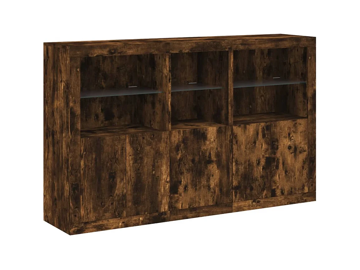 Sideboard mit LED-Beleuchtung Räuchereiche 162x37x100 cm