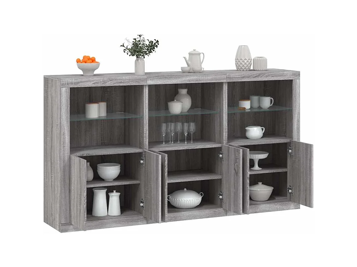 Buffet avec lumières LED sonoma gris 181,5x37x100 cm