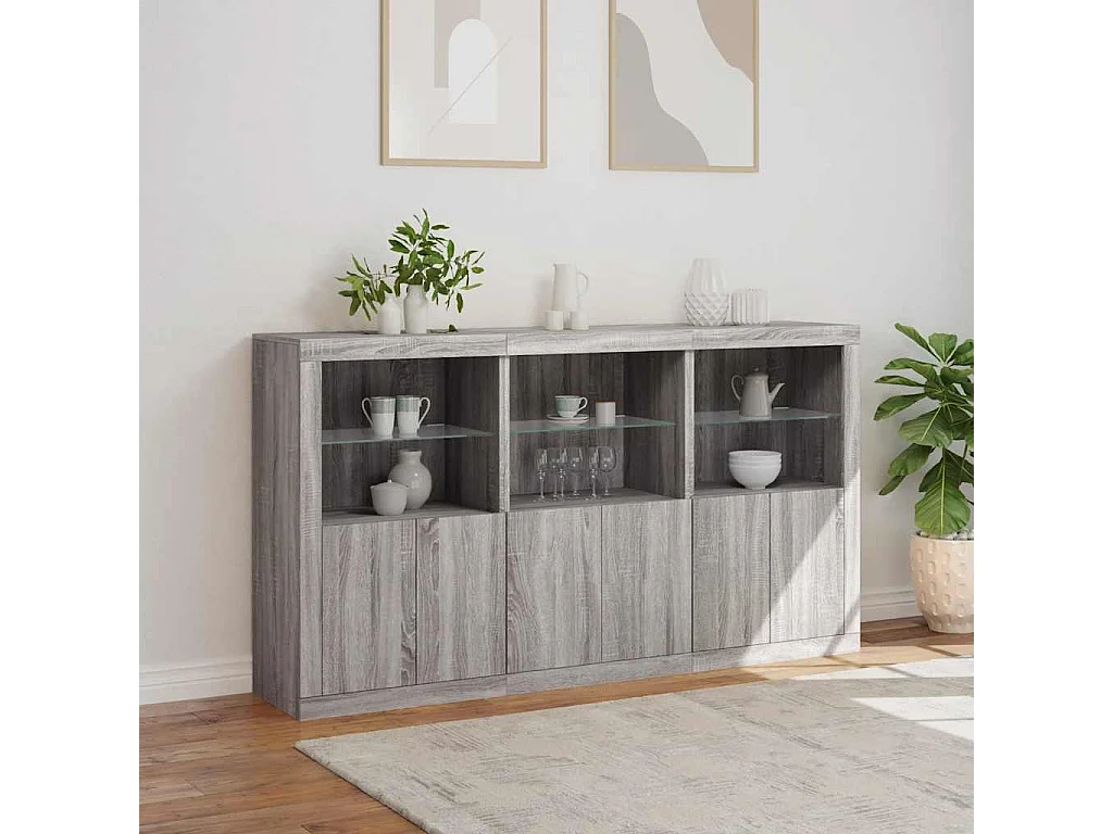 Buffet avec lumières LED sonoma gris 181,5x37x100 cm