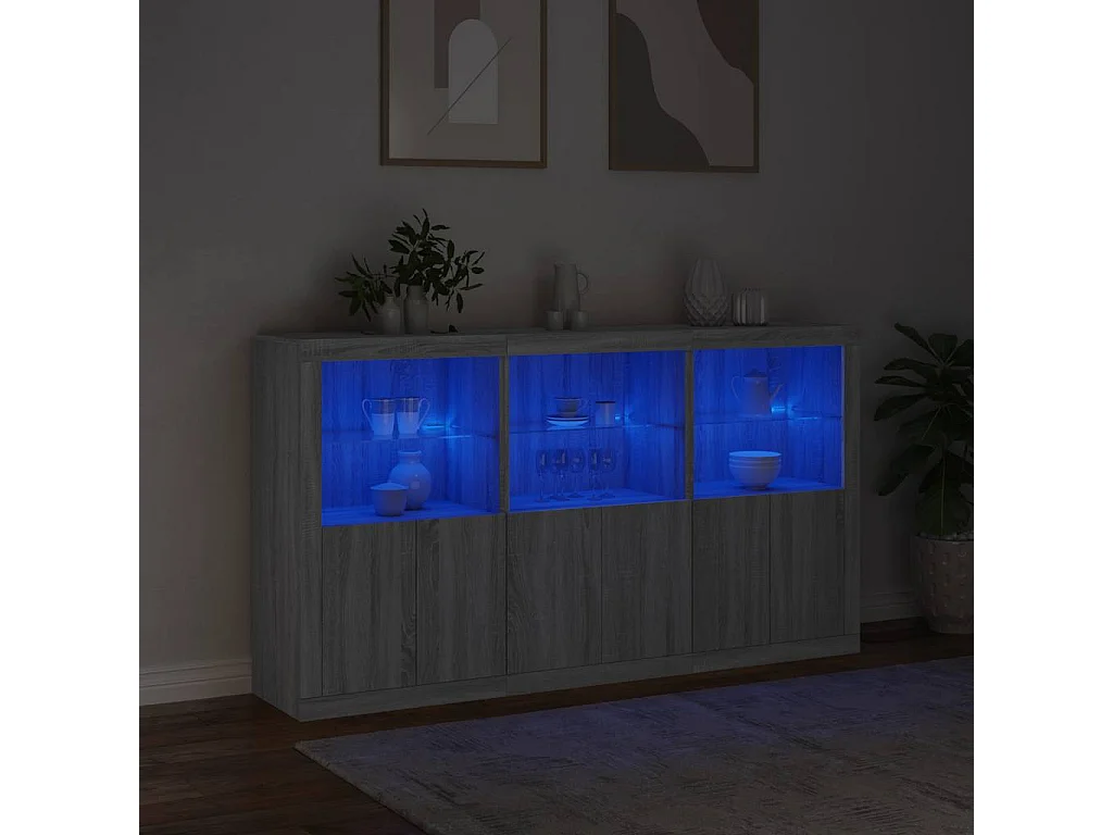 Buffet avec lumières LED sonoma gris 181,5x37x100 cm