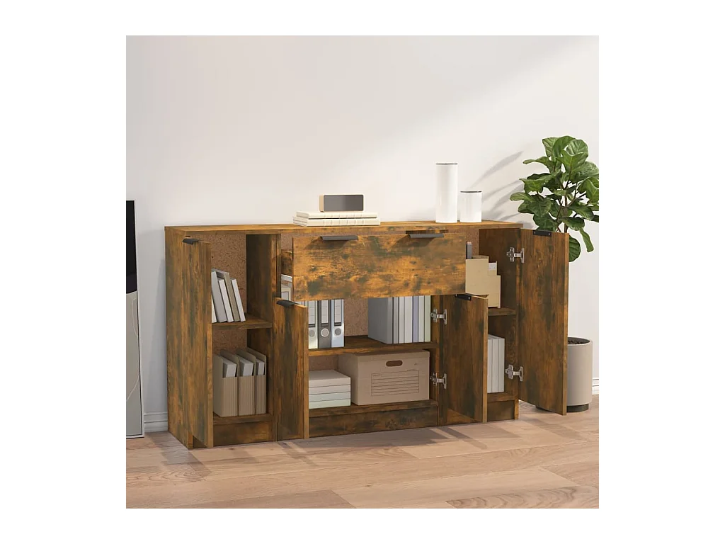 3-teilige Sideboards Räuchereiche Holzwerkstoff