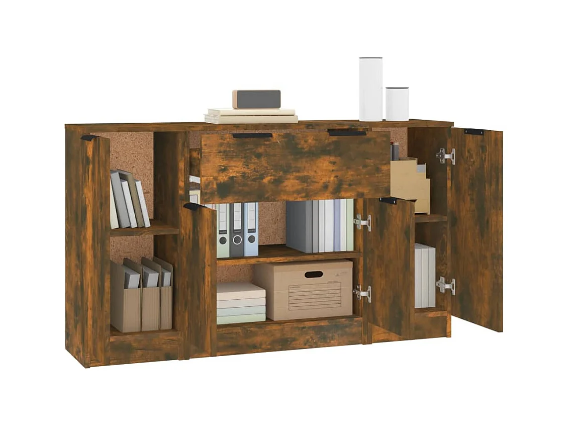 3-teilige Sideboards Räuchereiche Holzwerkstoff