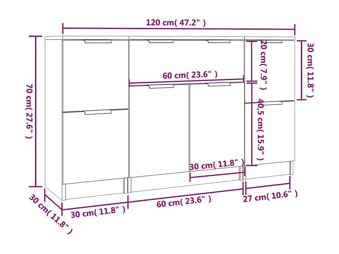 3-teilige Sideboards Räuchereiche Holzwerkstoff