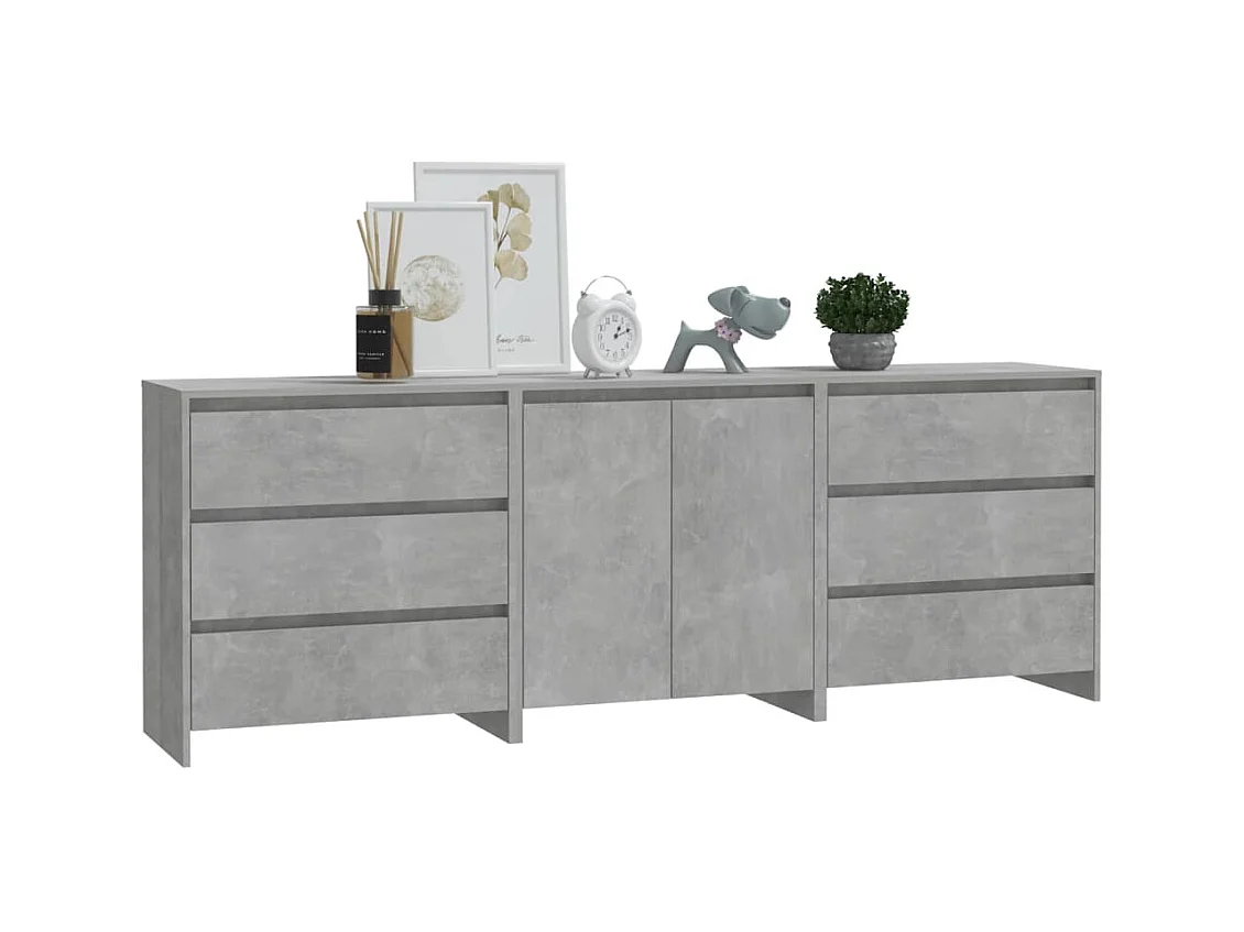 Aparadores de 3 piezas Gris hormigón Madera de ingeniería