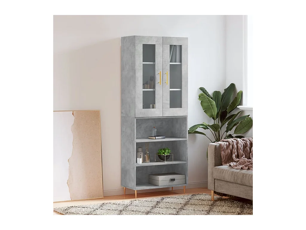 Hohes Sideboard Betongrau 69,5x34x180 cm Holzwerkstoff